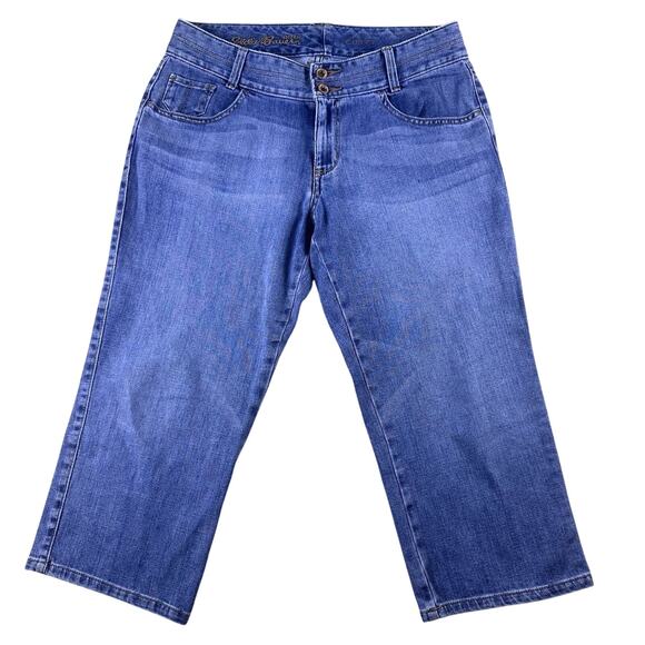 Eddie Bauer Denim - Eddie‎ Bauer Jeans Womens 8 Blue Curvy Capri Light Wash Zip Denim 98% Cotton